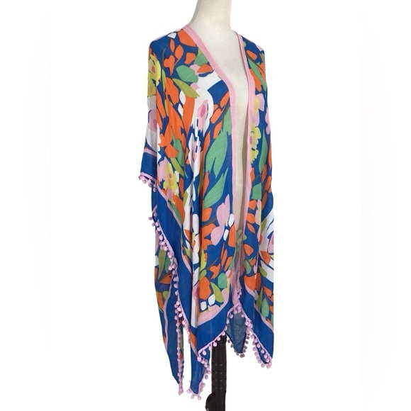 Shiraleah Multicolor Floral Boho Gypsy Pom Pom Cover Up Duster O/S - Picture 3 of 5